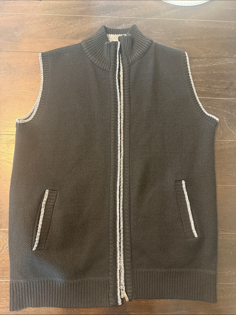 Men's Black Zip-Front Knit Vest with Contrast Trim